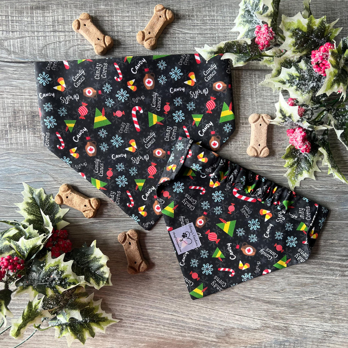 Christmas Elf Dog Bandana: Over the Collar and Scrunchie Christmas Candy