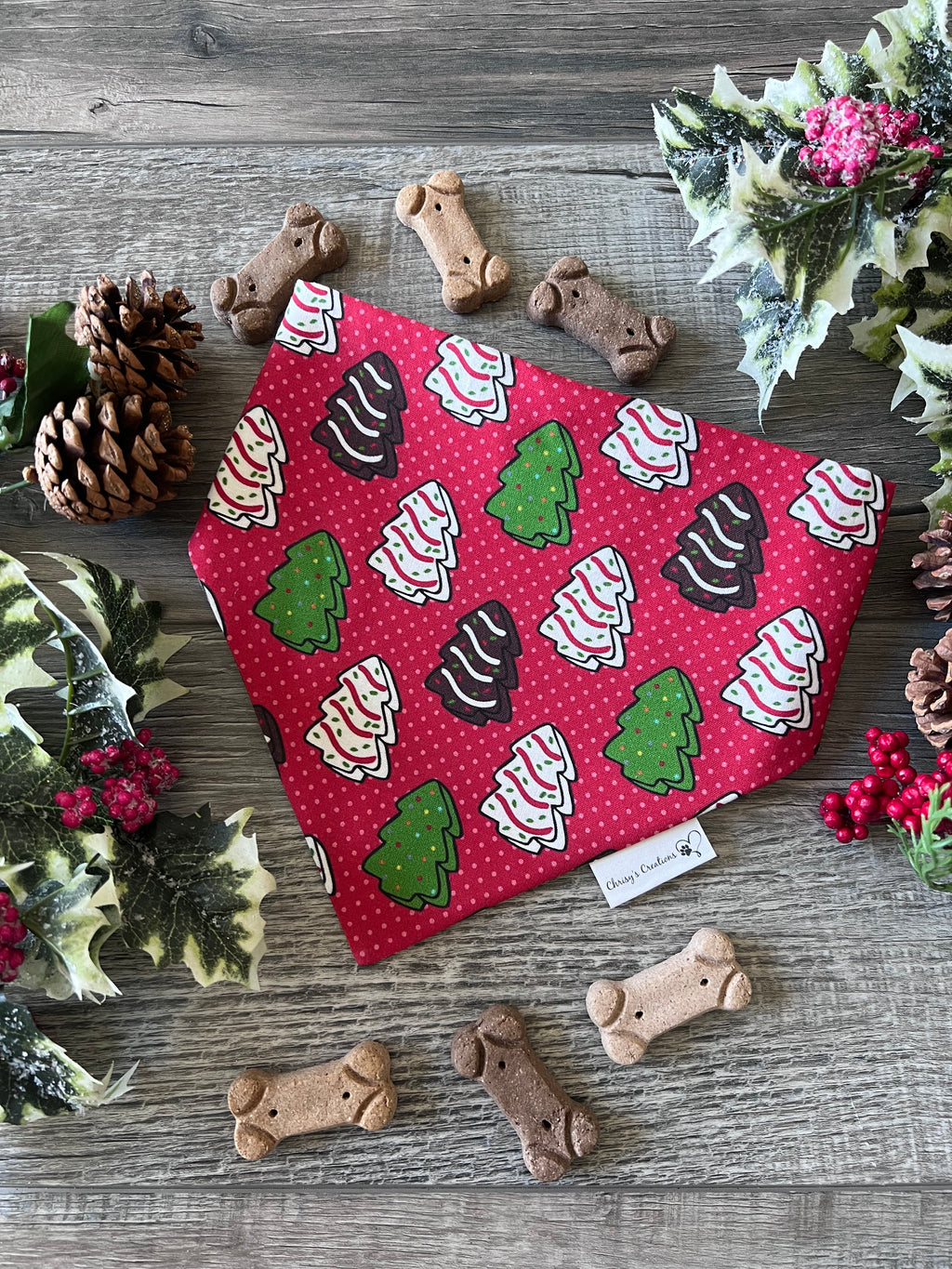 Christmas Tree Cakes Dog Bandana: Scrunchie Red