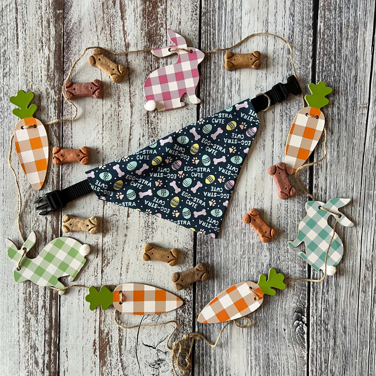 Easter Egg extra Cute Navy Pastels Dog Bandana Over the Collar Scrunchie Bandana Pastel Bones, Paws and Easter Eggs