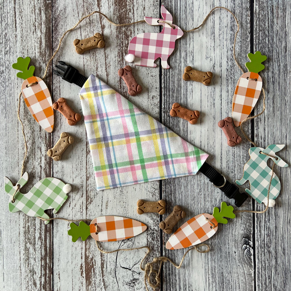 Easter Plaid Pastel Dog Bandana Over the Collar, Bow Tie, Scrunchie Bandana, Pink Purple Mint Green Yellow Blue