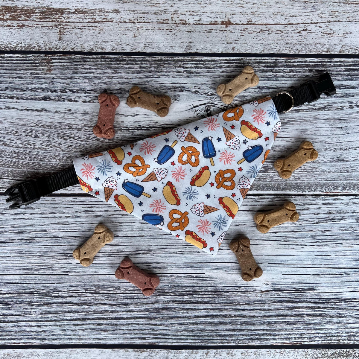 Patriotic Dog Bandana: July Fourth Snacks, Over the Collar & Scrunchie