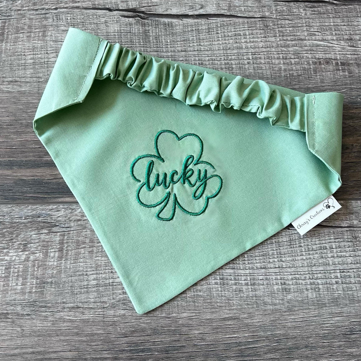 St Patrick's Lucky Clover Dog Bandana: Scrunchie Embroidered Shamrock
