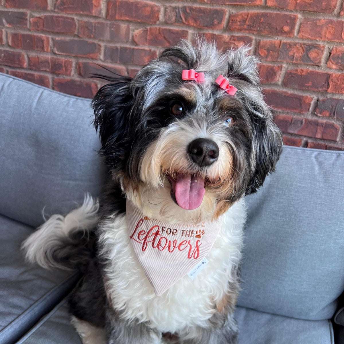 Thanksgiving I'm here for the Leftovers Dog Bandana: Scrunchie, Corduroy, Embroidery,