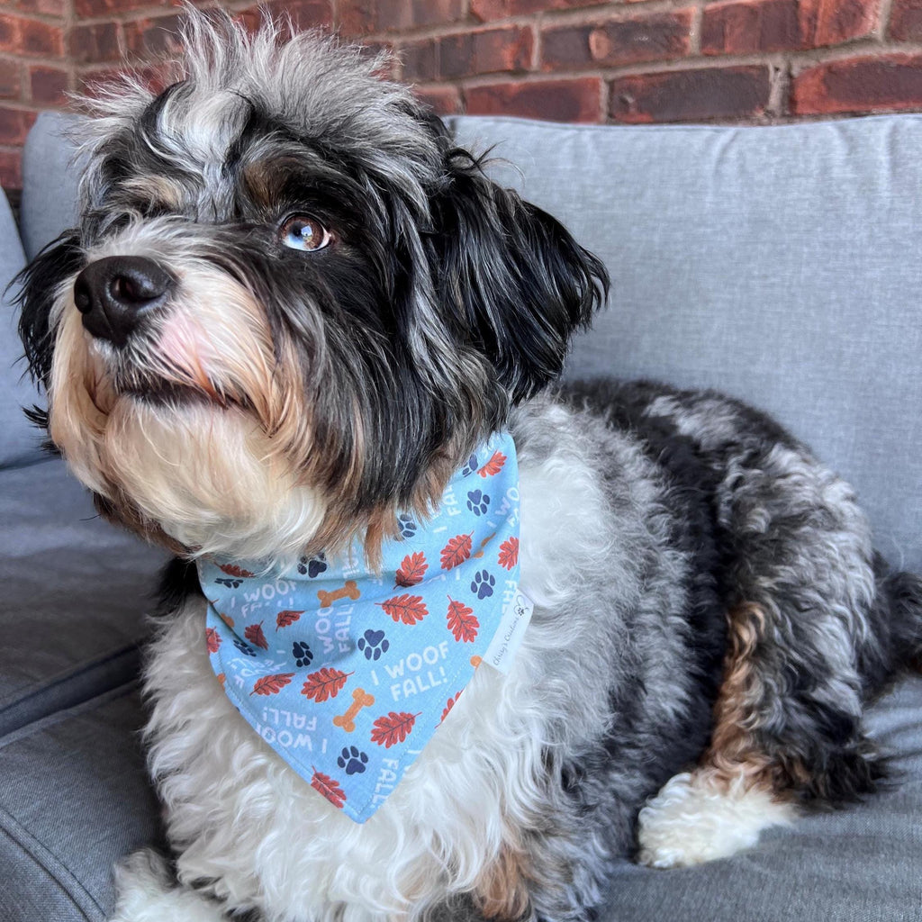 I Woof Fall Dog Bandana: Scrunchie, Autumn, Leaves, Paws