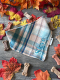 Personalized Plaid Dog Bandana: Scrunchie, Embroidered, Turquoise Flannel, Autumn