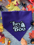 Halloween hey Boo Dog Bandana or matching Shirt: Scrunchie, purple, embroidered, t-shirt, ghost