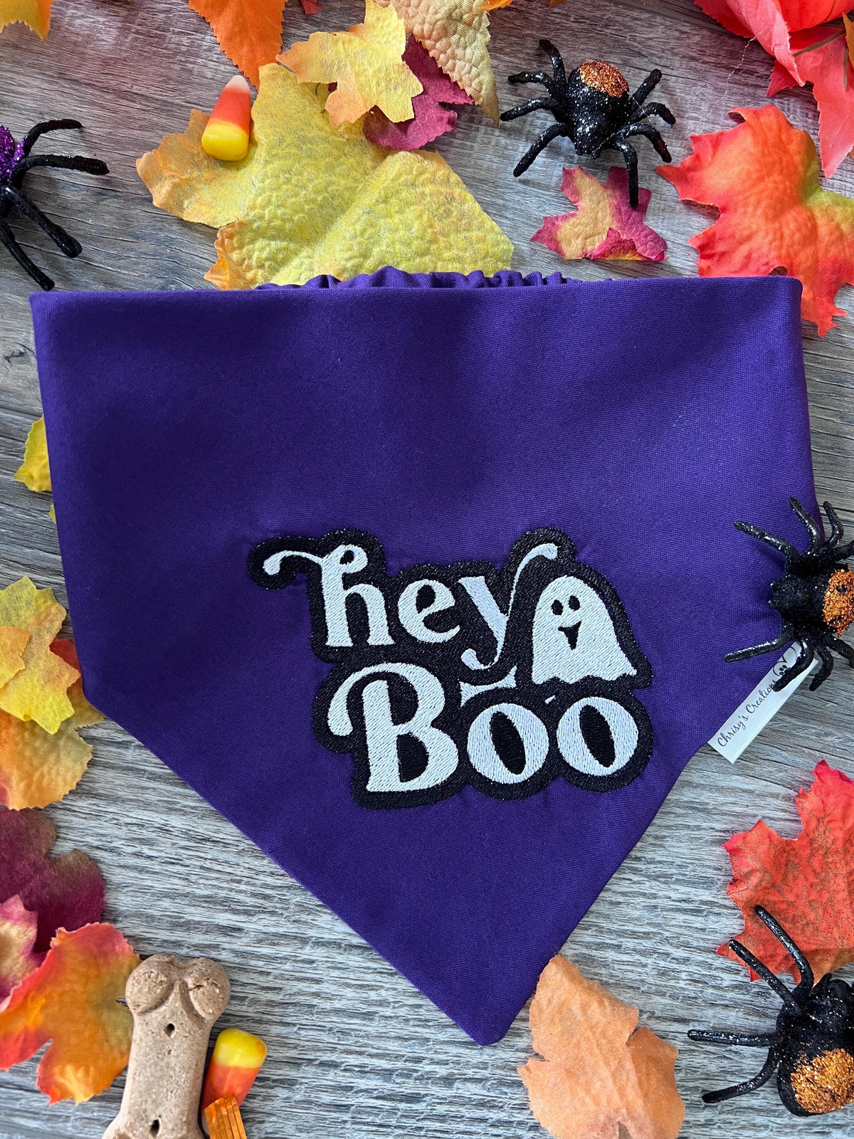 Halloween hey Boo Dog Bandana or matching Shirt: Scrunchie, purple, embroidered, t-shirt, ghost