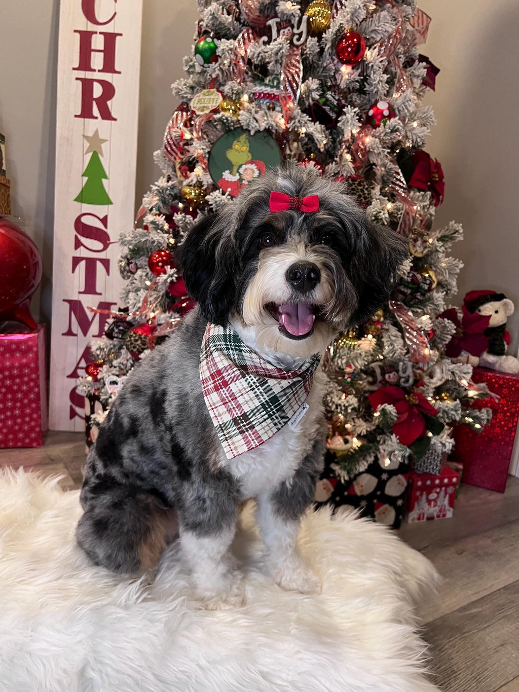 Christmas Vintage Plaid Dog Bandana or Bow Tie; Scrunchie, Red, Green