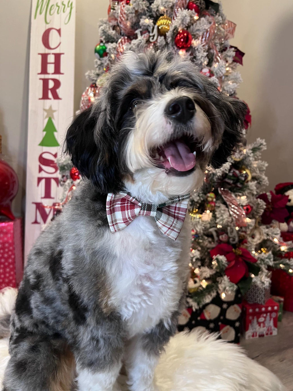Christmas Vintage Plaid Dog Bandana or Bow Tie; Scrunchie, Red, Green