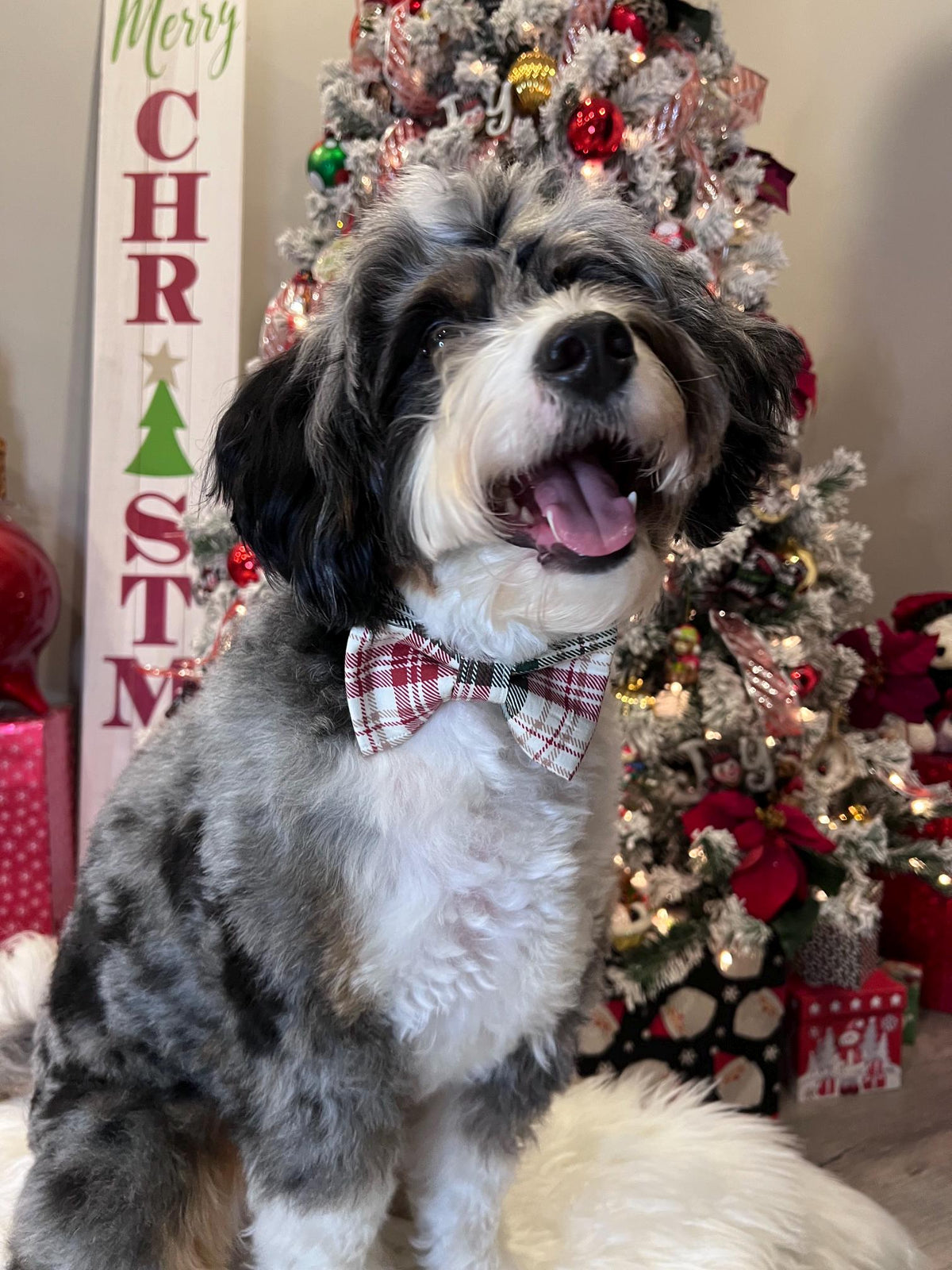 Christmas Vintage Plaid Dog Bandana or Bow Tie; Scrunchie, Red, Green