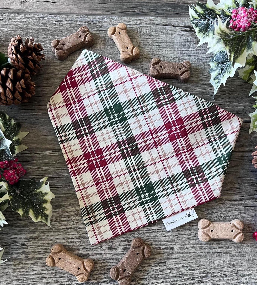 Christmas Vintage Plaid Dog Bandana or Bow Tie; Scrunchie, Red, Green
