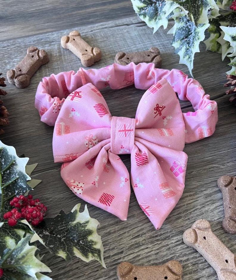 Christmas Pink Gifts Dog Sailor Bow: Scrunchie, Presents Holiday