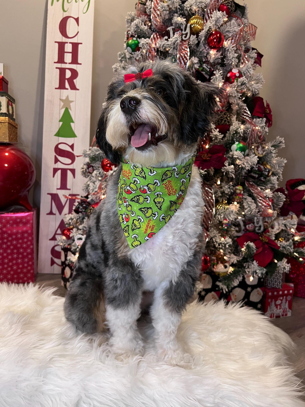 Christmas The Grinch Dog Bandana: Scrunchie,  Feelin' Grinchy, Green, Holiday