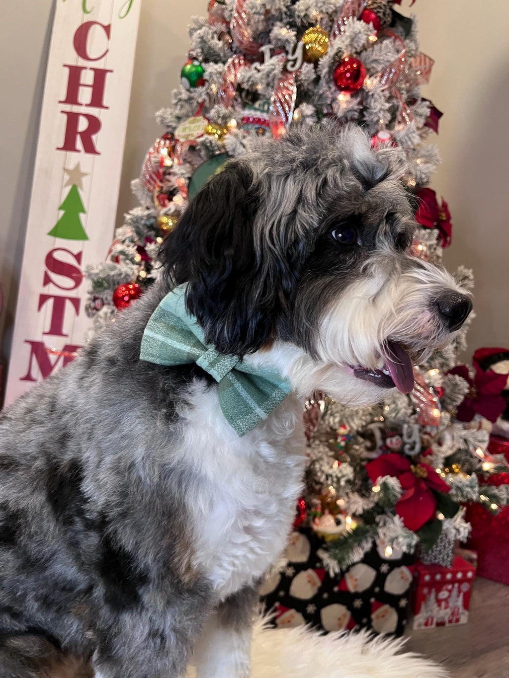 Christmas Green Plaid Dog Bandana or Bow Tie; Scrunchie, Flannel, Holiday