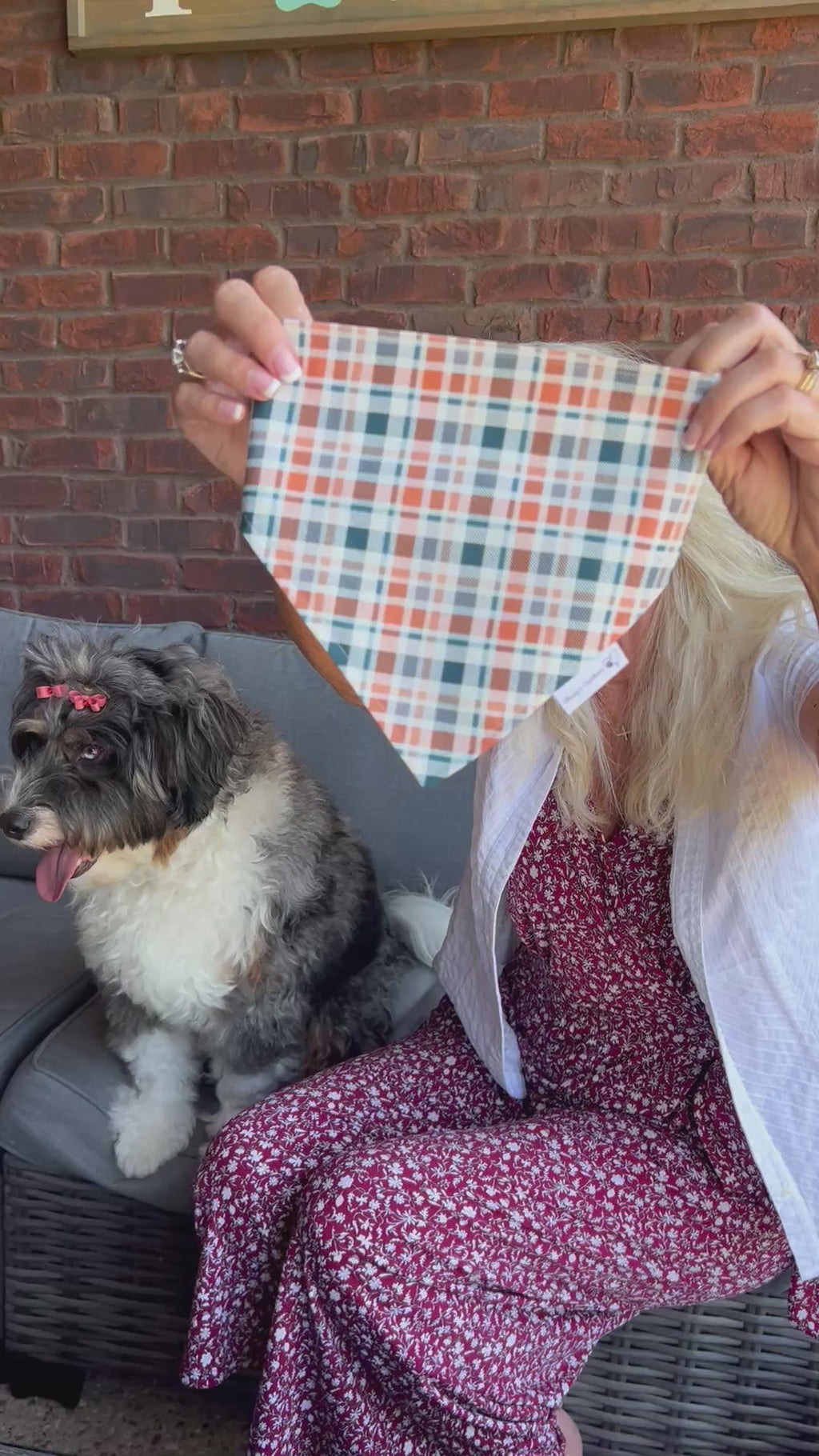 Plaid Navy Orange Dog Bandana: Scrunchie, Autumn Weave Design