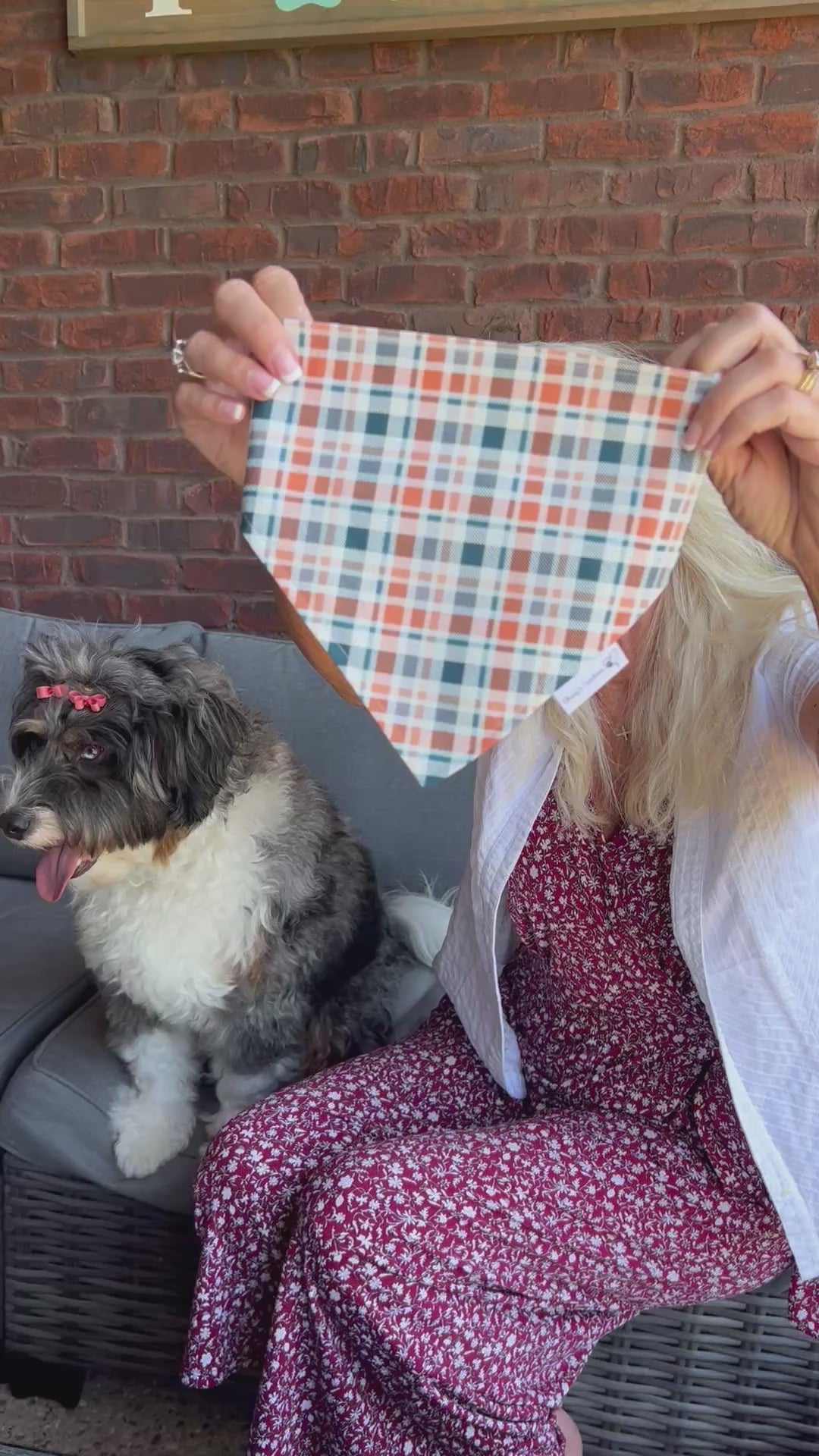 Plaid Navy Orange Dog Bandana: Scrunchie, Autumn Weave Design