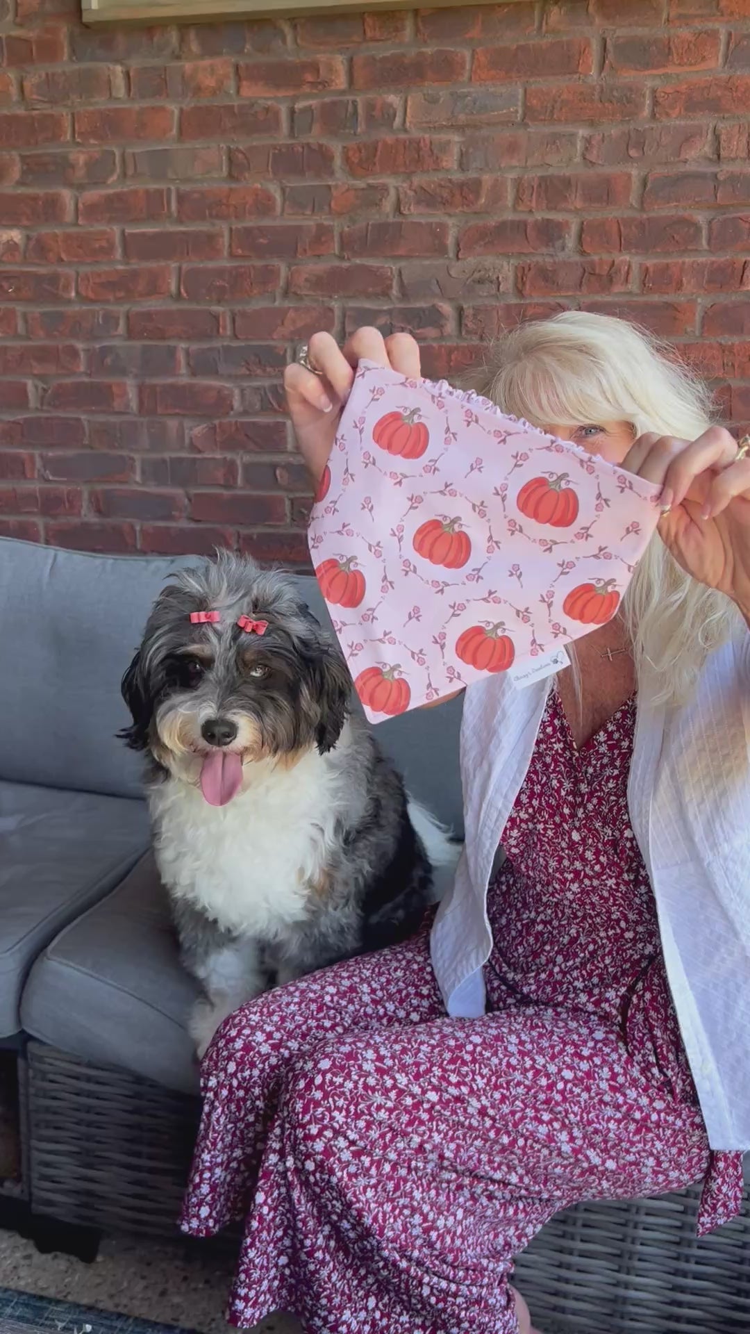 Coquette Pumpkins Dog Bandana: Scrunchie, Autumn Coral