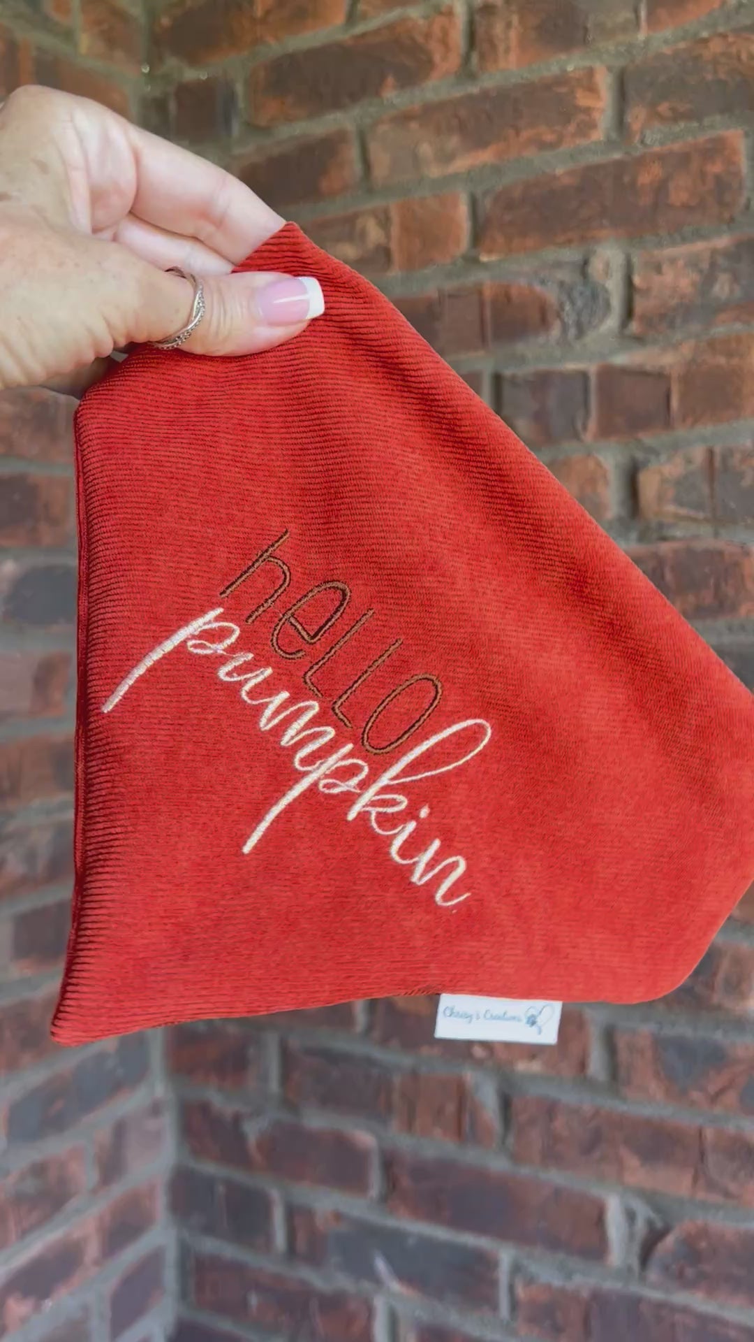 Autumn hello pumpkin Dog Bandana: Scrunchie, Corduroy, Embroidery, Thanksgiving, Fall