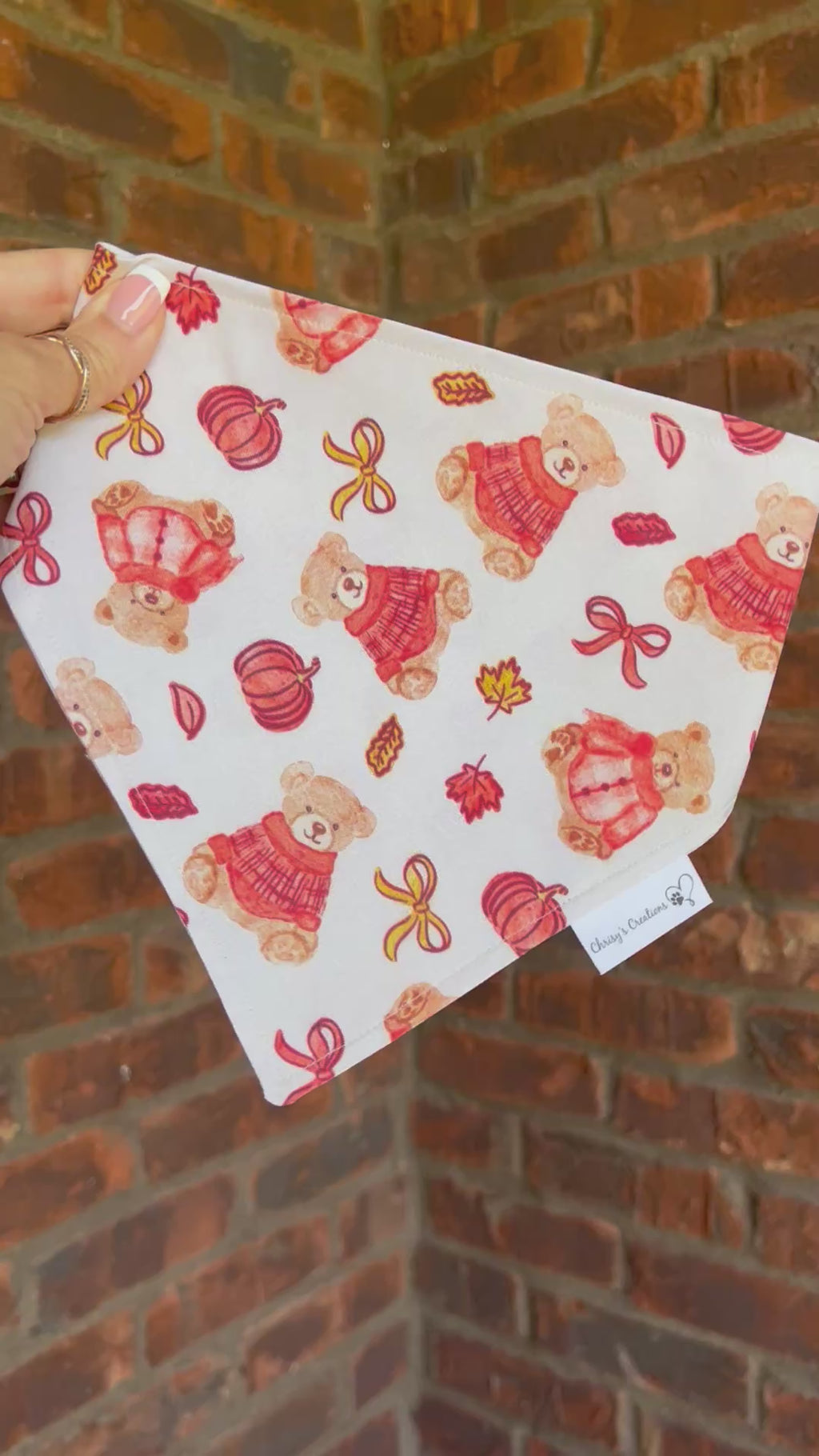 Autumn Teddy Bears Dog Bandana: Scrunchie, pumpkins, bows