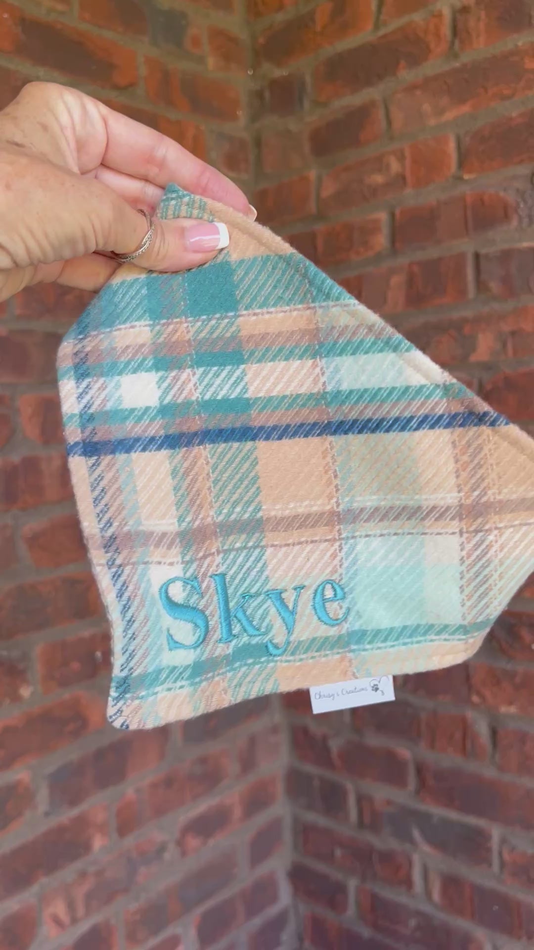 Personalized Plaid Dog Bandana: Scrunchie, Embroidered, Turquoise Flannel, Autumn