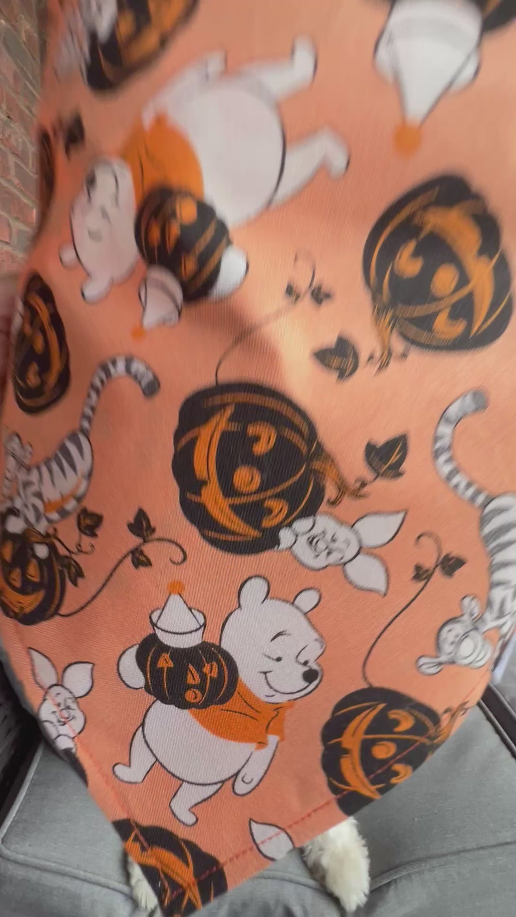 Halloween Pooh and Friends Dog Bandana: Scrunchie, Orange, pumpkins, spooky