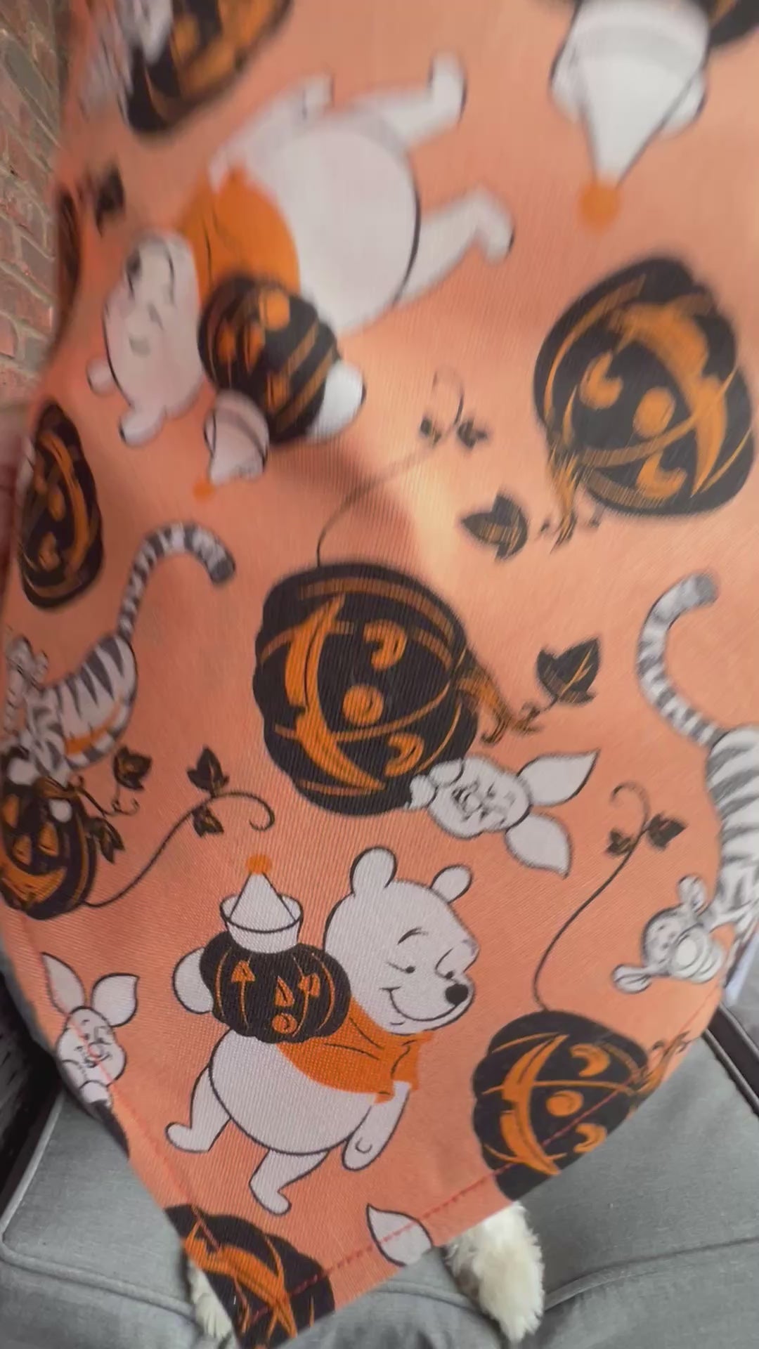 Halloween Pooh and Friends Dog Bandana: Scrunchie, Orange, pumpkins, spooky