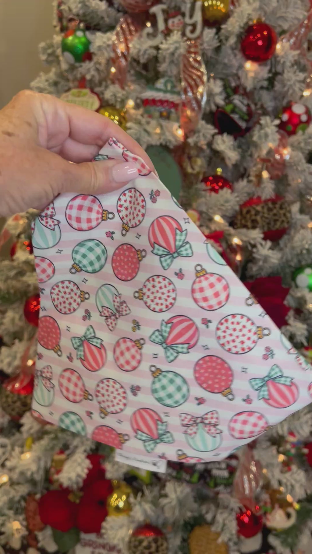 Christmas Ornaments Dog Bandana: Scrunchie - Holiday Pink Bows