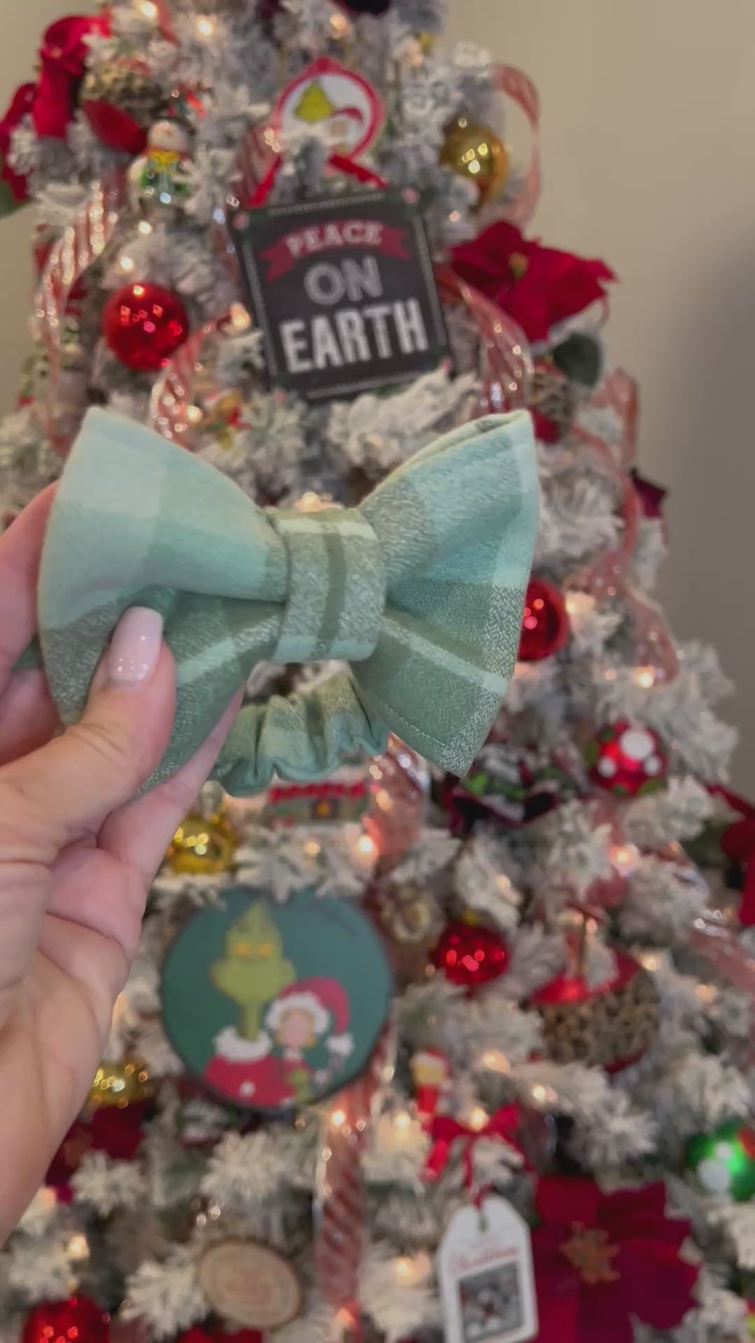 Christmas Green Plaid Dog Bandana or Bow Tie; Scrunchie, Flannel, Holiday