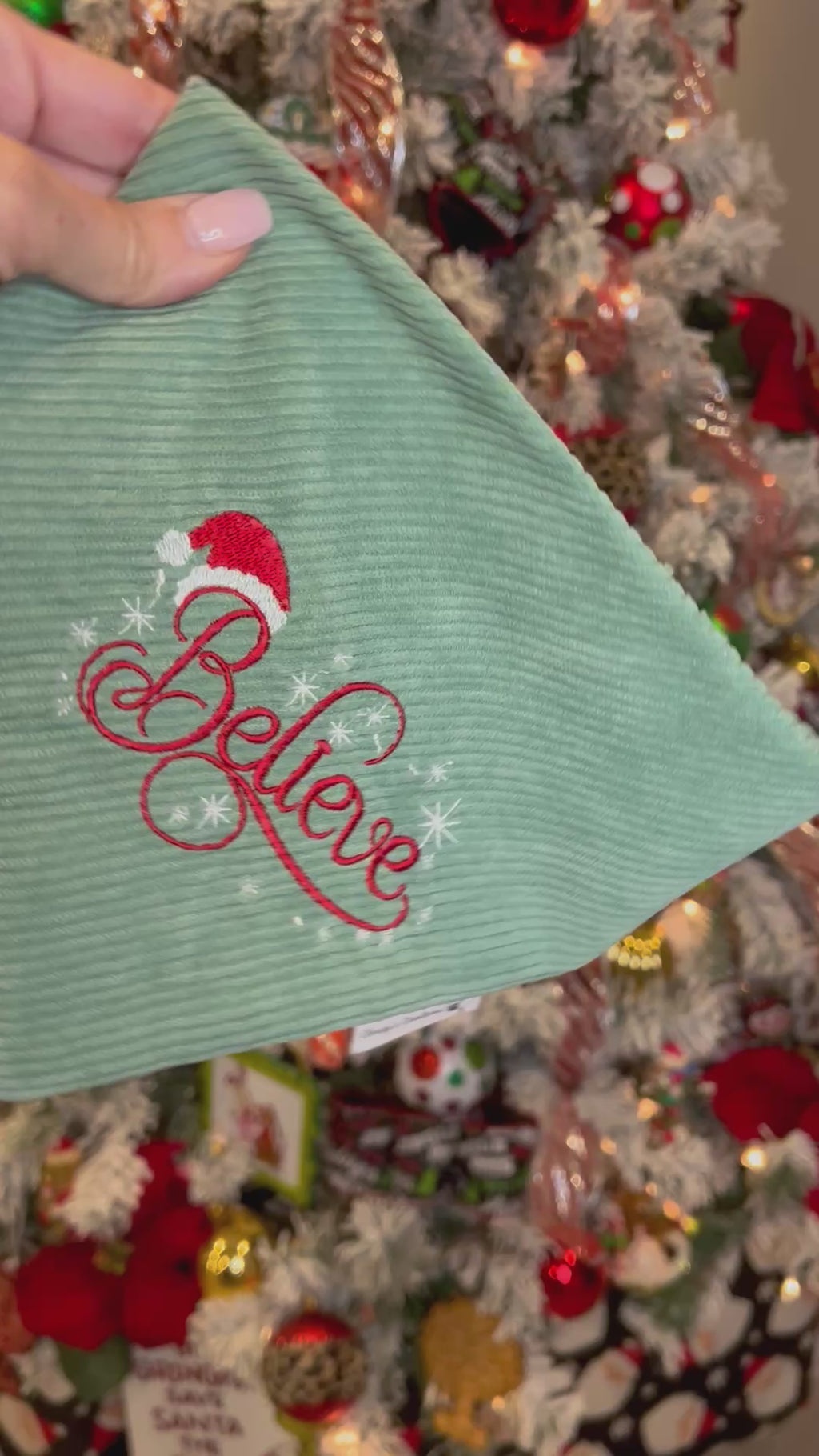 Christmas Believe Bandana: Scrunchie, Corduroy, Embroidery, Christmas, Holiday Santa Hat