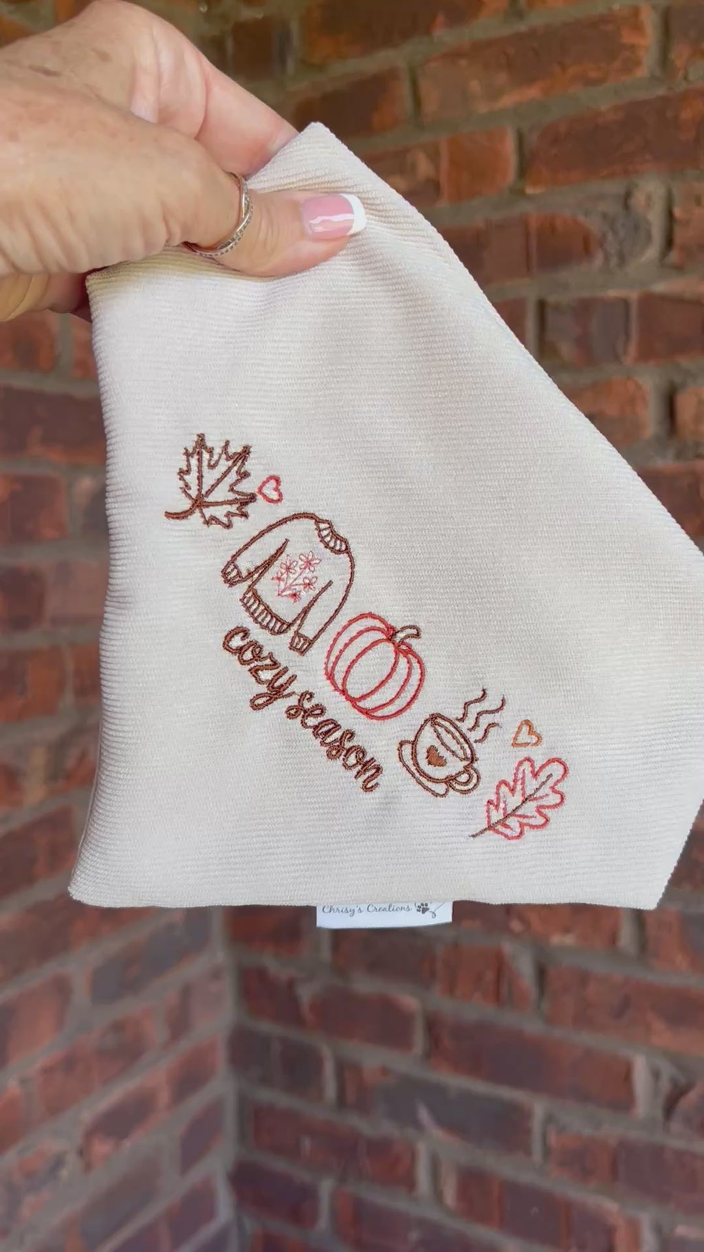 Autumn Cozy Season Dog Bandana: Scrunchie, Corduroy, Embroidery, pumpkin, sweater, leaves