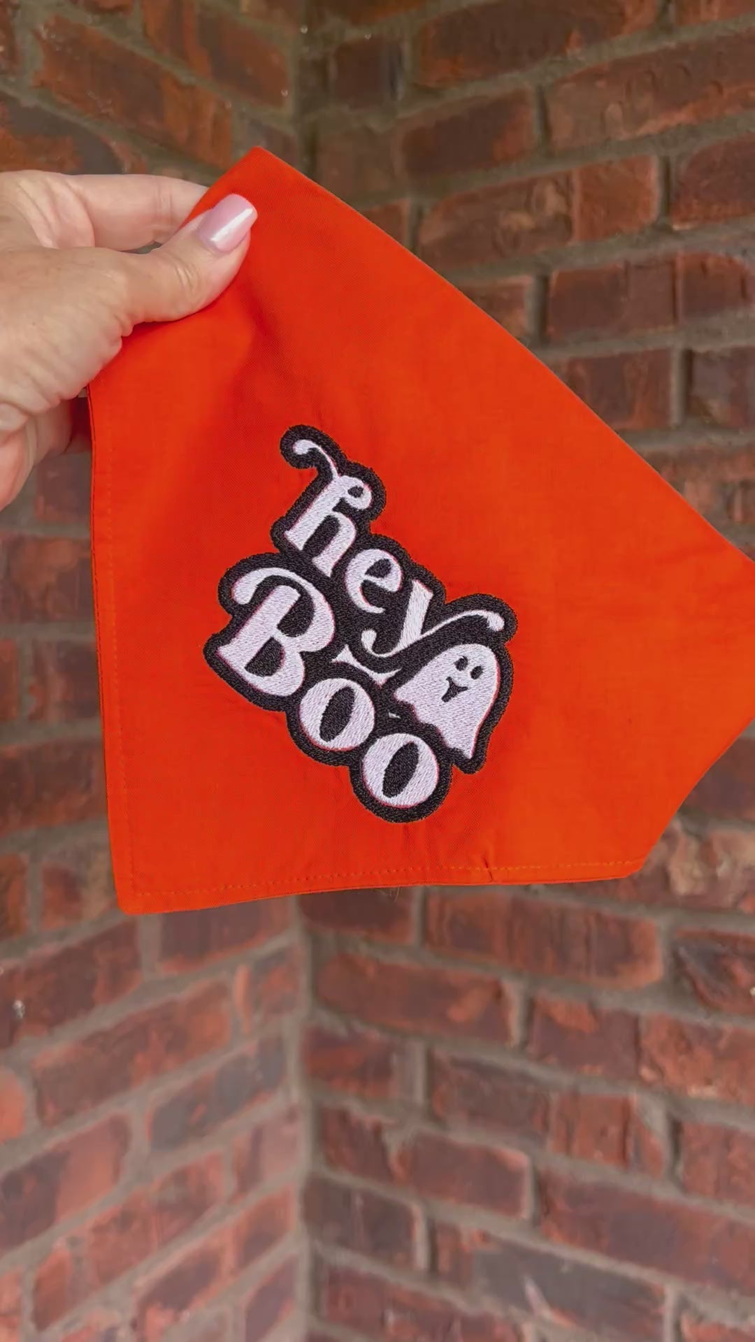 Halloween hey Boo Dog Bandana; Scrunchie, orange, embroidered, ghost