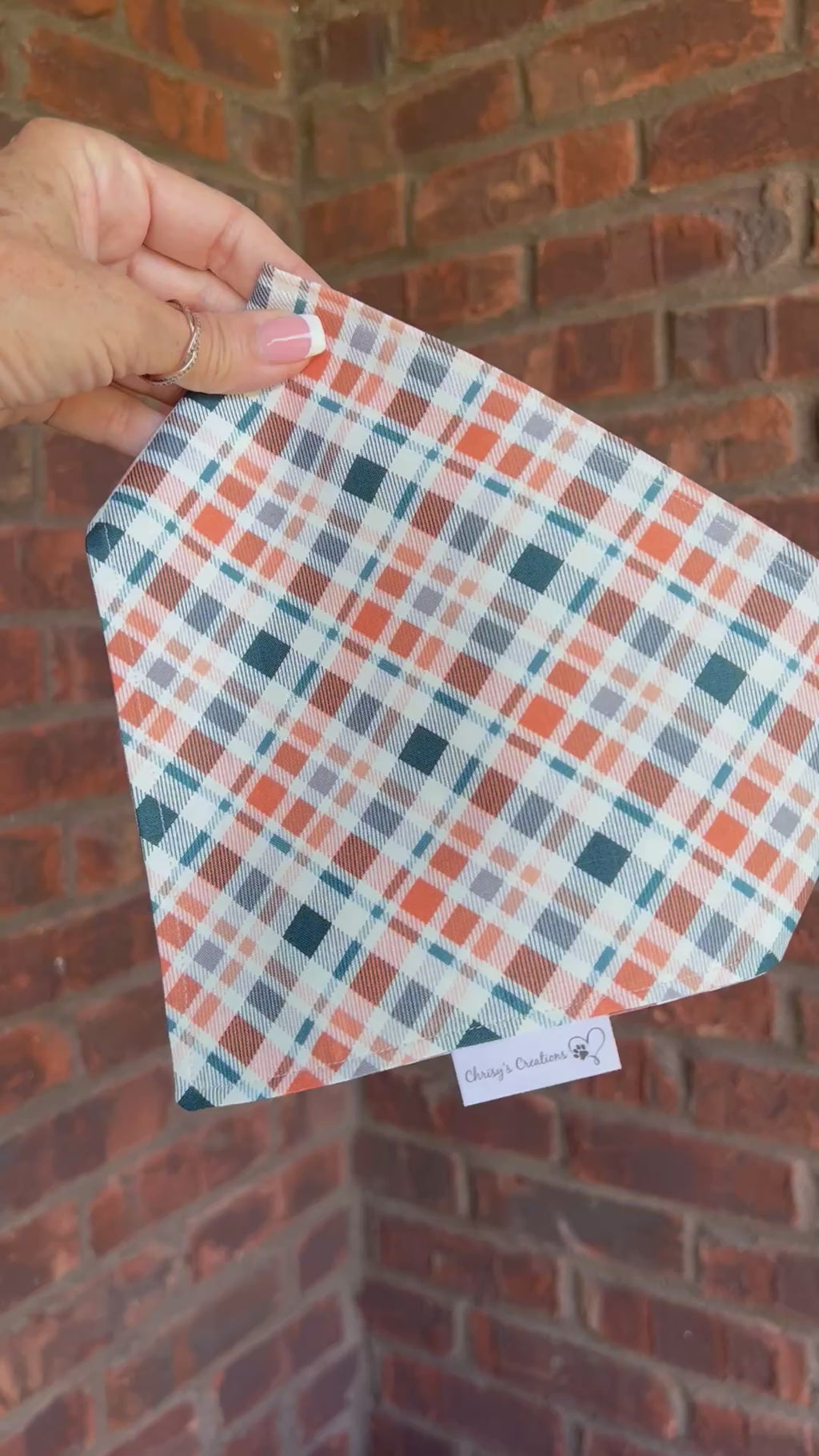 Plaid Navy Orange Dog Bandana: Scrunchie, Autumn Weave Design