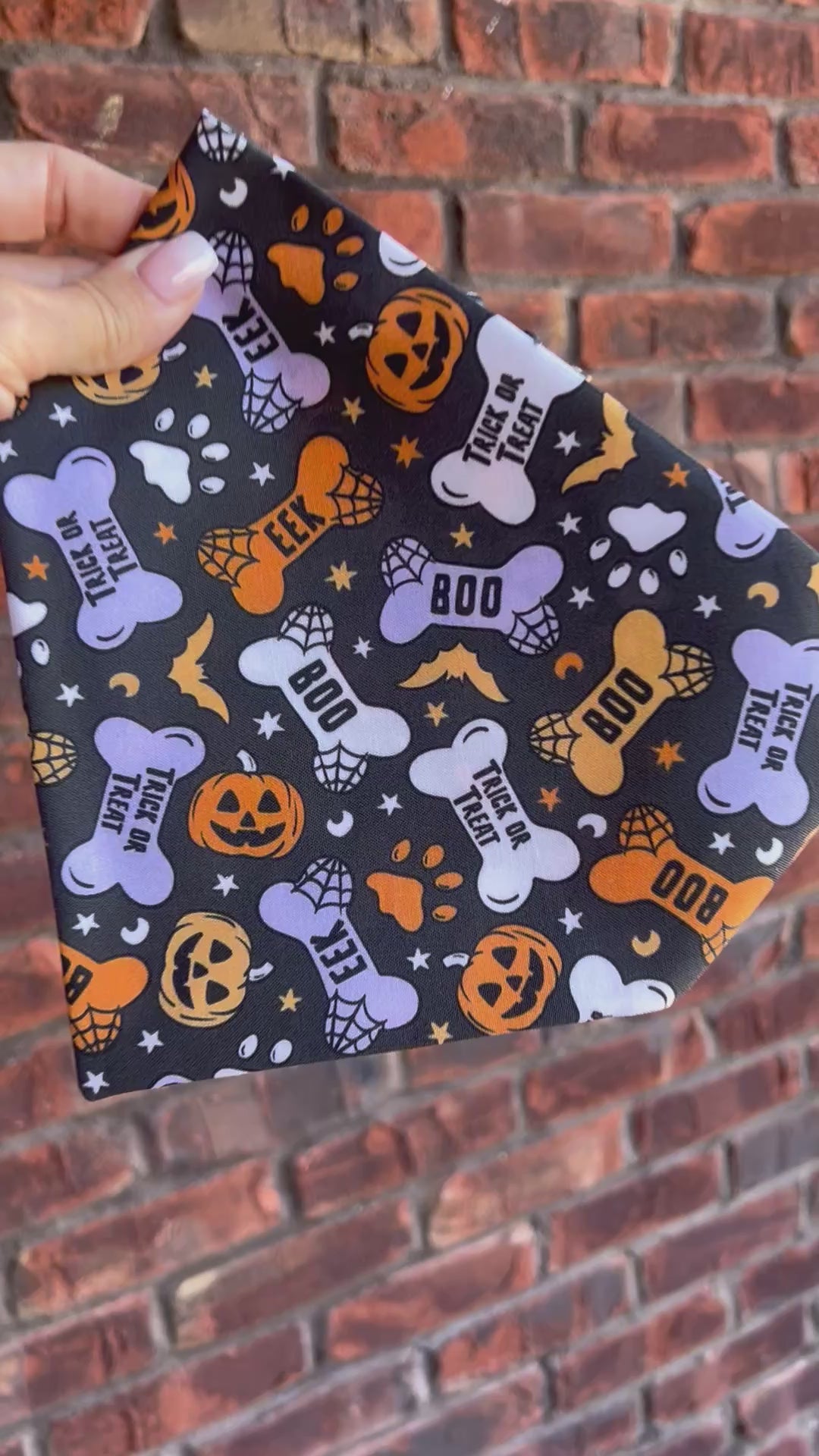 Halloween Dog Bandana: Spooky Bones Treats, Bats, Pumpkins - Over the Collar or Scrunchie