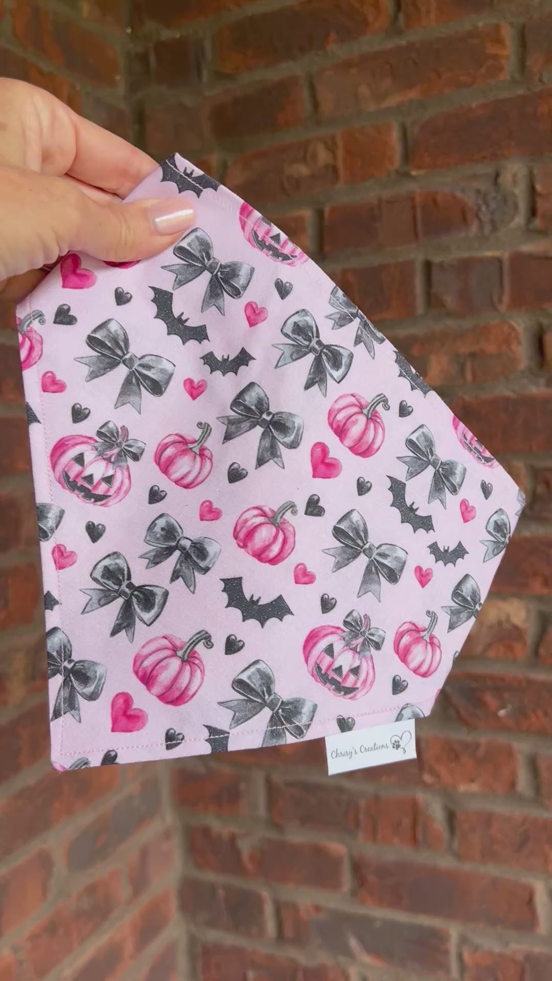 Halloween Spooky Pink Pumpkins Dog Bandana: Scrunchie, Black, Bows, Bats, Hearts